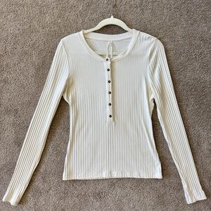 Anthropologie Cream Ribbed Long Sleeve Top
